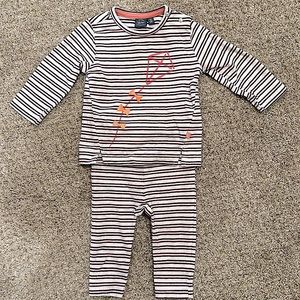 Pink and cream striped knit matching set 6M never worn